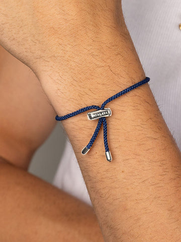 Nialaya Men's String Bracelet Men's Navy Blue String Bracelet with Adjustable Silver Lock MST_052